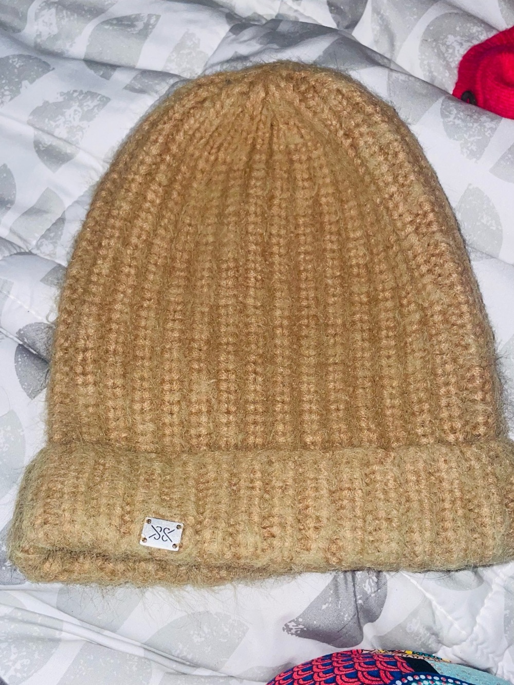 Soia & Kyo Tan Ribbed Knit Beanie